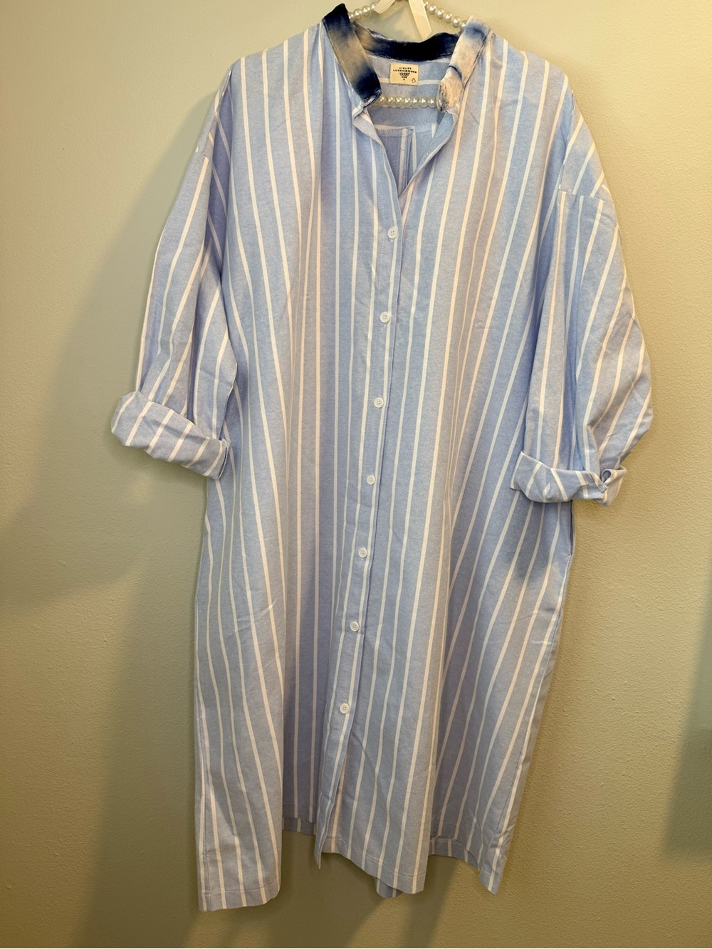 Atelier Luxomberg Light Blue & White Stripped Linen Shirt Dress